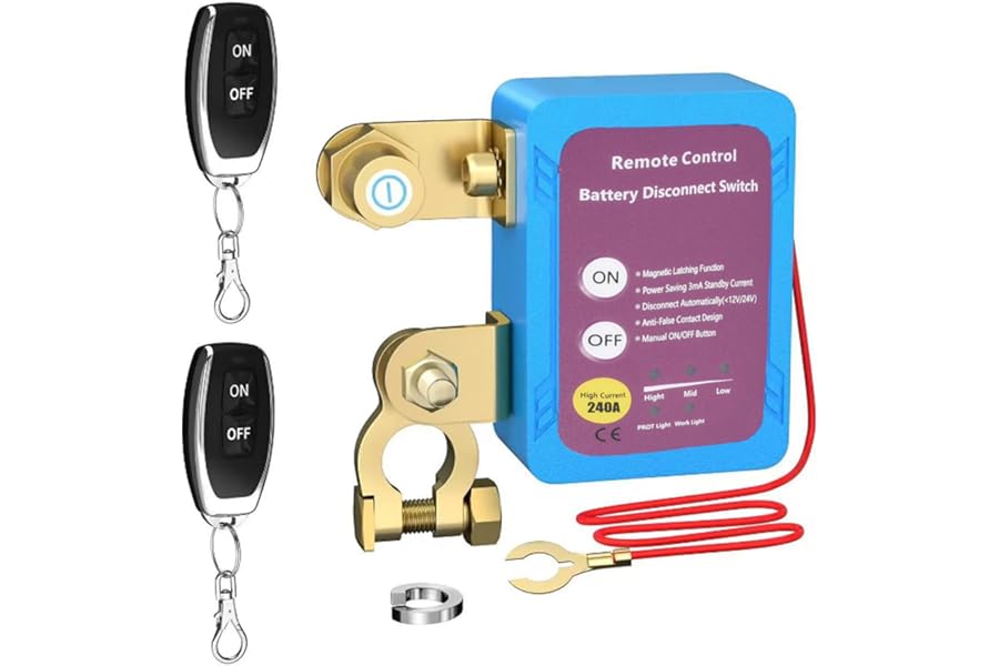 Wireless Remote Control Car Isolator Switch, 12V 240A Battery Disconnect, For Engine up to 4.0L, Energy-Saving Anti-Theft Isolator with 2 Remotes for Car, RV, ATV, Truck, Camper, Boat