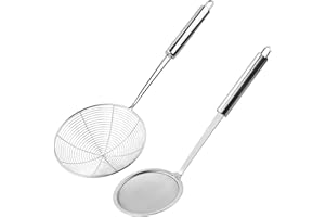 Vesaneae 2er Set Schaumkelle Edelstahl, 10/15,5cm Gittersieb aus Edelstahl, Abseihlöffel mit Langem Griff, Sieblöffel Feines Sieb, Schaumlöffel, für Küche, Filter Skims Fat Scum, Skimming Fett Schaum