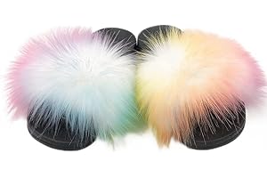 Xsclpomddy Kids Artificial Fur Sandals Slides Soft Comfy Lightweight Furry Faux Fox Fur House Slippers for Girls