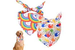ZYOMVUN Chiens de Mode Bandana Foulards, 2Pcs Unique style paws Écharpe pour chien, Mouchoirs réglables Foulard Lavable Bandana, Foulards pour Chiot Petit Chien Chat, 45x45x65cm, couleur arc-en-ciel
