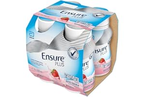Ensure Plus Supplemento Nutrizionale Ipercalorico con Proteine, privo di Fibre |Formato bevanda| Alimento a fini medici speciali completo e bilanciato | Confezione 4x200ml Gusto Fragola