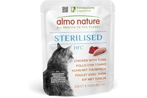 Almo Nature HFC Functional Sterilised - Alimento Umido per Gatti Adulti - Pollo con Tonno - Qualità Human Grade, Senza Glutine - 50g, Confezione da 24