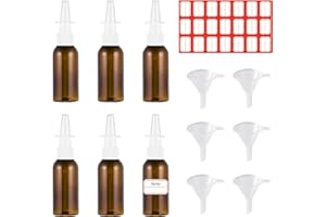 SRTSTR 6 Stück Nasenspray Flasche Leer Glas Nasen Sprühflaschen 30ml Nachfüllbar Nasensprayflasche Zerstäuber Nasensprüher Fein Sprühnebel mit Trichter und Blanko-Etiketten für Parfüm Salzwasser