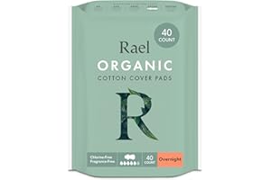 Rael Organic Cotton Cover Sanitary Towels - Heavy Absorbency, Unscented, Ultra Thin Pads with Wings for Women (Overnight, 40 Count)