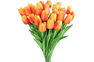 Kisflower 30Pcs Artificial Latex Tulip Flowers Fake Tulips Bouquet Real Touch Flowers for Decor (Red and Yellow)