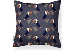 Izabela Peters Outdoor Cushions Waterproof, 43 cm, Filled Outdoor Cushion, Toucans - Graphite, Garden Furniture Cushions, Outdoor Seat Cushions, Garden Chair Cushions