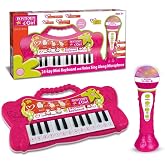 Bontempi Elektronik Karaoke Seti, 24 Tuşlu Işıklı Org ve Şarkı S&ouml;yleme Mikrofonu, 2'si 1 Arada, Pembe, &Ccedil;ocuklar İ&ccedil;in M&uuml;zik Eğ