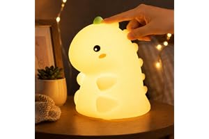 GOODEA Dinosaurienattlampa för baby, ultramjuk silikon nattlampa för barn | 1 200 mAh, uppladdningsbar och 30 min sänglampa, tryckkontroll, 3 ljusstyrkenivåer för flickor och pojkar present