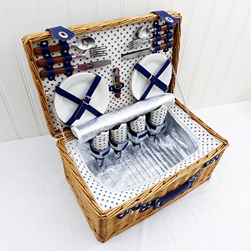 Luxury 4 Person Lonsdale Style Fitted Picnic Hamper Basket with Accessories and Fitted Chiller Compartment - Ideas for Birthday, Anniversary and Congratulations