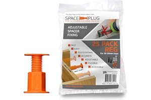 Space-Plug Adjustable Spacer Fixings (Regular Size for 30-50mm Gaps), 25 Pack of Original Orange Spacers, Professional & DIY use for Kitchen, Bedroom, Bathroom & Furniture installations