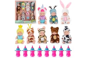 Fiotha 8 pezzi Mini bambola, Bambolina, Mini Baby Doll con Tutina, Mini Bambola Giocattolo con 8 bottiglia, Vestiti Intercambiabili, Bambole per Bambina Giocattolo per Bambini +3 Anni