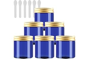 PQPAUTY 6 Pieza Azul Tarro de Cosmética de Plástico 80g Envases Cosmética Plástico 80 ml con Tapa Oro Botella de Crema Tanque para Productos Cosméticos Ungüento