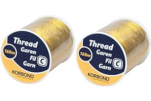 Korbond Hilo de coser de 320 m, 2 bobinas de 160 m, poliéster dorado, costura a mano y a máquina