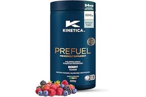 Kinetica Sports Prefuel Pre Workout -Berry Flavour | 5.8g Amino Acids Blend, 2.25g BCAA's & 94mg Caffeine/Serve, 30 Servings/300g| With Essential Vitamins, Minerals|Supports Performance & Energy Boost