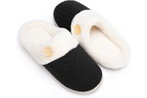 Chantomoo Frauen House Hausschuhe Bequeme Memory Foam Plüsch Schlafzimmer Kunstpelz gefüttert gestrickte warme Hausschuhe Slip-On leichte Schuhe, Indoor Outdoor Anti-Rutsch-Gummisohle Gemütliche