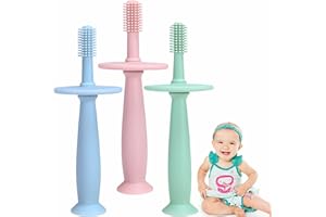 OKONKN Szczoteczka do zębów z przyssawką, pierścień do gryzienia, zabawka w wieku 0-12 miesięcy, pomoc w ząbkowaniu, rękawica, pierścień do gryzienia, nie zawiera BPA, akcesoria dla dzieci w wieku 3+