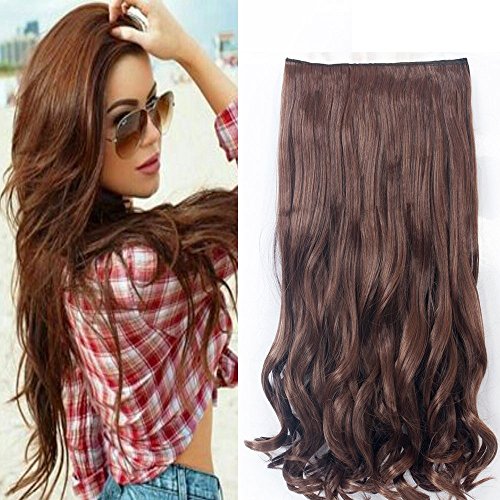 Neverland Beauty 22" Half Full Head One Piece Clip in Wavy Curly Hair Extensions Chestnut Brown Chestnut Brown #2/30 UK Stock