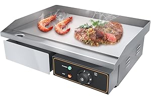 MOOTACO Plancha Électrique Plaque De Acier Inoxydable 53cm Antiadhésive 3000W Professionnelle De Cuisson En Le Fer Durable Grill, Epaisseur De La Surface De Cuisson : 8mm
