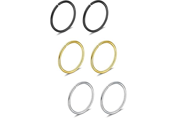 Briana Williams 6pcs Fake Nez Anneau Hoop Septum Tragus Cartilage Boucle d'oreille Hoop Piercing 22G 20G 18G 16G 6/8/10/12mm en Acier Inoxydable Faux Piercing Bijoux