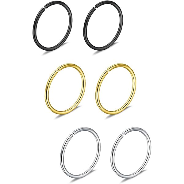 4 Anelli Per Naso Sottili, In Argento Sterling 925, Diametro Interno 9 Mm, Spessore 0,6 Mm, 2 Lisci Senza Chiusura E 2 Con Sfera Di Chiusura, Argento Sterling