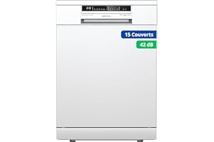 GEDTECH Lave-vaisselle GLV1542WH 15cv - Tiroir à couverts - 42 dB - Ultra silencieux - Départ Différé - Eco - Intensif - Rapide – Faible conso - Classe C - Blanc - Protection enfant