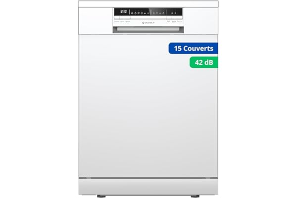 GEDTECH Lave-vaisselle GLV1542WH 15cv - Tiroir à couverts - 42 dB - Ultra silencieux - Départ Différé - Eco - Intensif - Rapide – Faible conso - Classe C - Blanc - Protection enfant