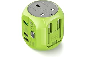 UPPEL Uniwersalny adapter podróżny z 2 portami USB i złączem ładowania QC3.0 do EU AU US UK Ponad 200 krajów do tabletów, smartfonów, MP3 (zielony)