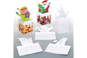 Baker Ross Cartoncini Natalizi con comignoli pop up da Colorare - (Pacco da 6) Lavoretti decorativi di Natale per bambini.