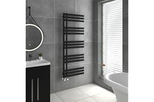 Warmehaus Designer Heated Towel Rail D Shape Bathroom Ladder Style Radiator Warmer Central Heating Black 1600x600mm