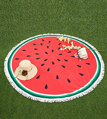 szjh Mikrofaser groß rund Strand Decke mit Quasten Ultra Soft Super Wasser absorbierenden Mehrzweck-Handtuch 149,9 cm über & #-, Beach Werfen, indische Mandala Tapisserie, Yoga Mat, Picknick, Tisch Überwurf, Mikrofaser, wassermelone, 150cm*150cm - 6