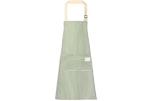 DILUSILK Stripe Bib Apron, 2 Pcs Chefs Apron, Woman Apron with Pockets, Adjustable Apron,Chefs Kitchen Aprons for Cooking, Baking, Gardening, Household Cleaning, Restaurant