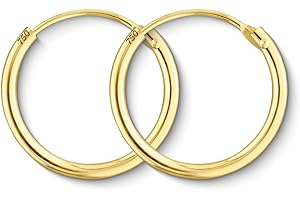 EDELIND Aritos de oro pequeños finos 15mm 8k 9k 14k 18k Oro amarillo ancho 1.3mm Pendientes de Aro Mujer Niña Hombre Aros de oro Con caja de regalo de joyería