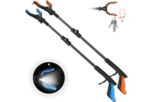 Kekoy 2-Pack Reacher Grabber Tool with Light, 81cm Foldable Picker Upper Grabber, Grabber Stick for Elderly, Reaching Assist Tool for Trash Pick Up, Grippers for Disabled Litter Picker(Orange Blue)