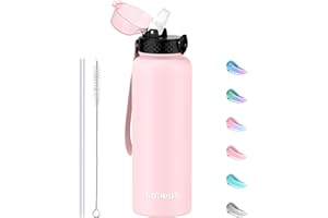 GOPPUS 1.2L/40oz Stainless Water Bottle with Straw Double Wall Insulated Bottles with Strap Large Vacuum Thermal Flask Leakproof Keep Cold Drinks Bottles with Flip Top Lid for Men Women BPA Free