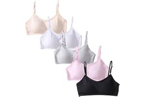 FIRITHYC Mädchen gepolsterte Training BHS, 5Packs Teen Mädchen dünne Baumwolle atmungsaktiv Sport-BH passen für 10-16 Jahre Draht frei Push-up-BH Laufen