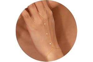 Nymora Gold Bracelets for Women – Trendy Dainty Gold Hand Chain Bracelets, Stackable 14k Gold Plated Finger Ring Bracelet with Cz Flower Design, Layered Link Bracelets for Women