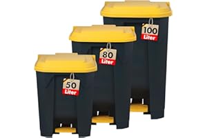 Floordirekt Olaf Poubelle de 80 litres, couvercle jaune, pour cuisine et bureau, système de tri sélectif, à pédale, avec mécanisme Step-On