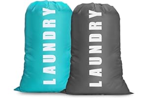 Flintronic 2PCS Bolsa de Lavandería Plegable Portátil, Bolsas para Ropa Sucia, Bolsa de Colada con Cuerda, Gran Capacidad, para Baño Dormitorio Hotel de Viaje, para Lavandería, 80-120L(Azul+Gris)