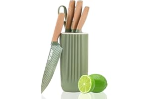 JUSTUP Set di coltelli, 6 pezzi Khaki Sharp Knife Block Set per cucina, antiaderente antiscivolo in acciaio inossidabile Chef Set con blocco universale coltello adatto per la casa ristorante Picnic (Verde)