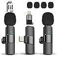TUTGLOBAL USB Type-C&Lightning Mini Wireless Lavalier Microphone for Android iPhone iPad iPhone 15 Pro Max Galaxy,2 Pack Lapel Microphones,AutoConnect Noise Cancelling Mic for Podcast/Record/etc