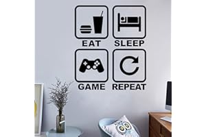 QUANYUCHANG Autocollant mural amovible en vinyle avec inscription « Eat Sleep Game Repeat » - Pour chambre d'enfant, salle de jeux - Décoration murale pour la maison