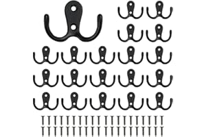 AFASOES 20 Stücke Kleiderhaken Doppelhaken Garderobenhaken Haken Doppelt Vintage mit Schrauben Wandhaken Schwarz Coat Hooks Retro Jackenhaken Huthaken Mantelhaken Gartenhaken für Bad Schrank Küche