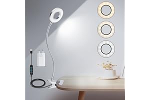BOADW Lámpara de lectura Abrazadera para libros, 24 LED Abrazadera para cama, Lámpara de abrazadera regulable Lámpara de cabecera LED con 3 modos de color 10 brillo, Cuello de cisne flexible de 360 ​​° 12W