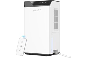 KITETTE Deshumidificador, deshumidificador de doble semiconductor, deshumidificador de baño, mando a distancia, depósito de agua de 2 L y tubo de drenaje de 1,5 m, descongelación automática, inteligente