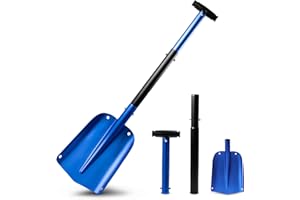 EcoNour 32" Multipurpose Snow Shovel for Car Driveway | Lightweight Aluminum Car Shovel for Snow, Sand, and Garden Use | Heavy-Duty, Foldable 3-Piece Shovel for Car, Home, and Outdoors (Blue)