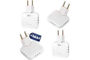 DROCODO 【Set 1/2 y 4 】 Ladron enchufes Plano | Enchufe Plano Pared extraplano de 3 Tomas Giratorio 180º | ladrón Enchufe | enchufes Planos detras Muebles | ladron Enchufe | Ladrones para enchufes