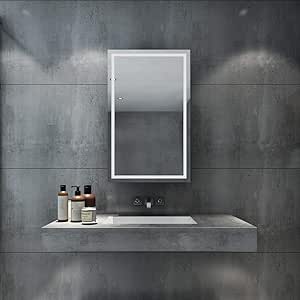 Elegant 430 X 690mm Illuminated Led Bathroom Sliding Mirror Cabinet Stainless Steel Frame Wall Storage Mirror With Lights With Sensor Switch Amazon Co Uk Kitchen Home