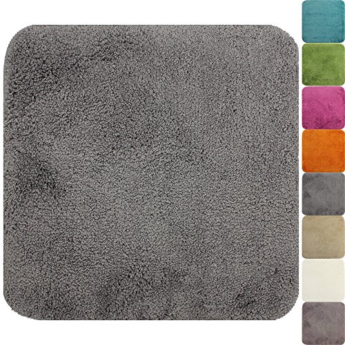 proheim Badematte 50 x 50 cm rutschfester WC-Vorleger Premium Badteppich 1200 g/m² weich & kuschelig Hochflor Duschvorleger, Farbe:Grau