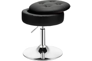 COSTWAY Taboret do Makijażu Obracany o 360°, Toaletki z Miejscem do Przechowywania, Wysokość Siedziska 51-66 cm, Tapicerowany, Stołek Barowy, Okrągły, Nowoczesny (Czarny)