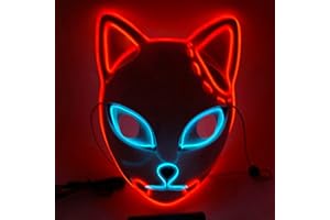 SINSEN Masque Demon Slayer Renard LED Cosplay Chat Masque Anime Japonais Accessoires de Costume Halloween pour enfants et adultes